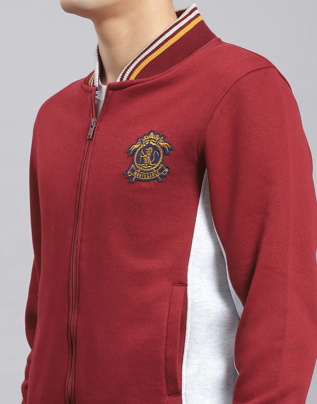 Men Maroon Solid Mandarin Collar Full Sleeve Sweatshirt - Image 6
