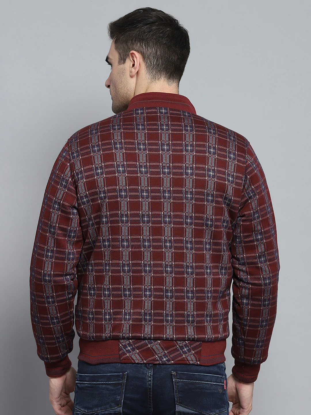 Men Maroon Solid Mock Neck Full Sleeve Jacket - Image 8