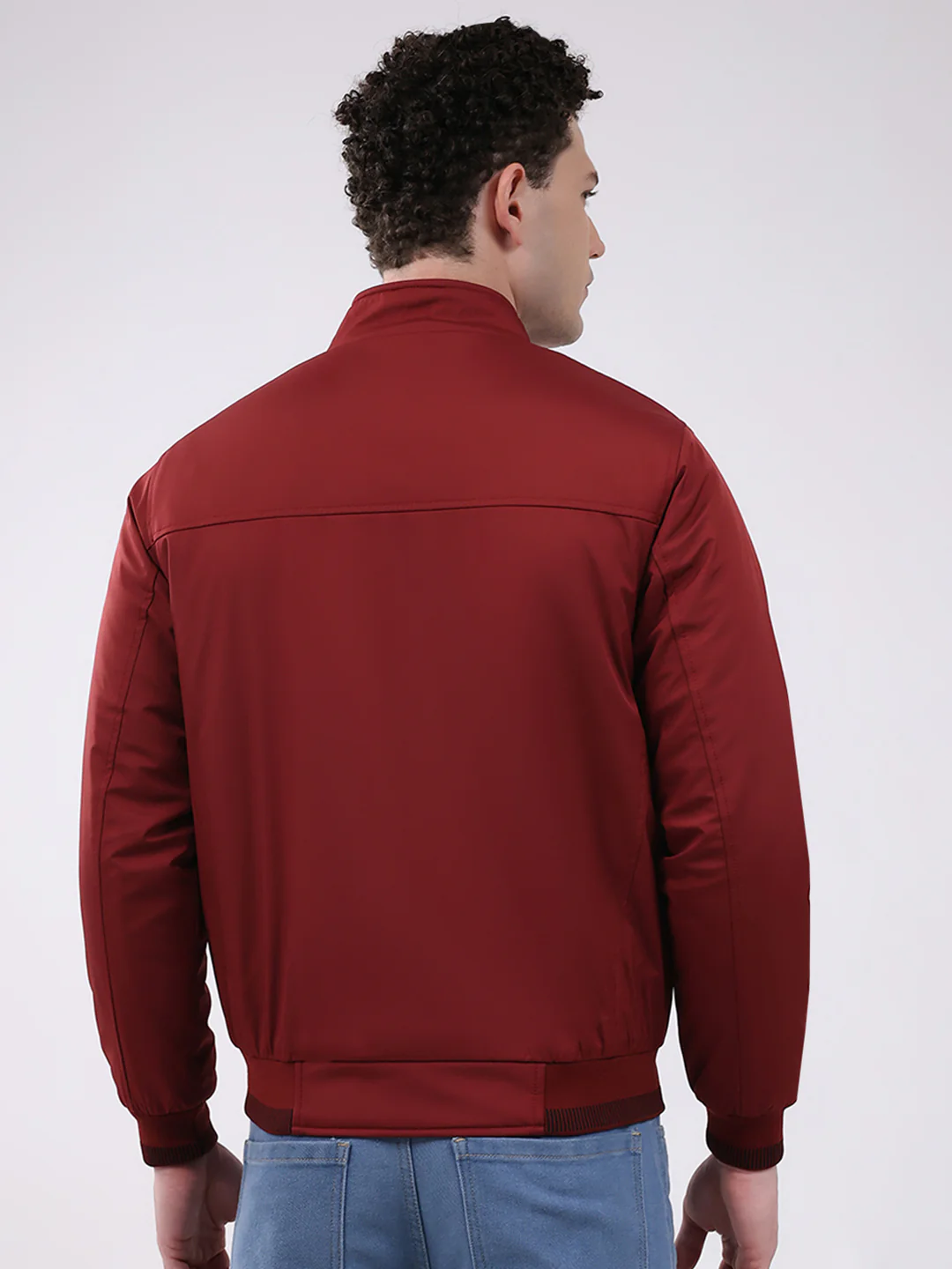 Men Maroon Solid Mock Neck Full Sleeve Jacket - Image 5