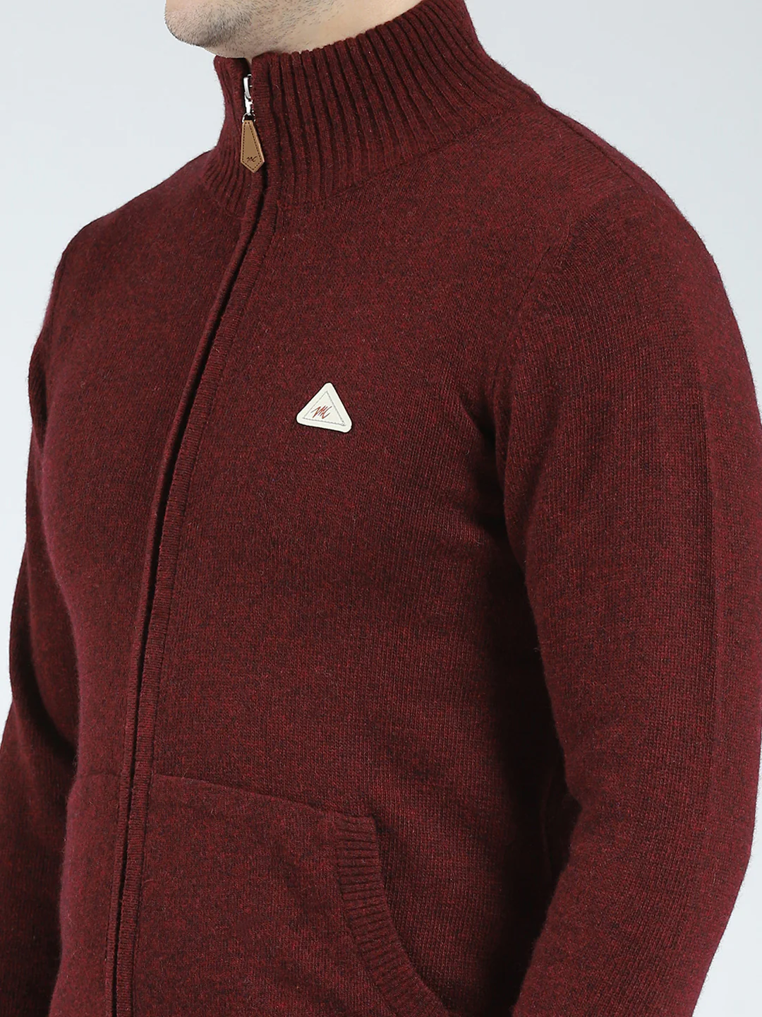 Men Maroon Solid Mock Neck Full Sleeve Pullover - Image 7