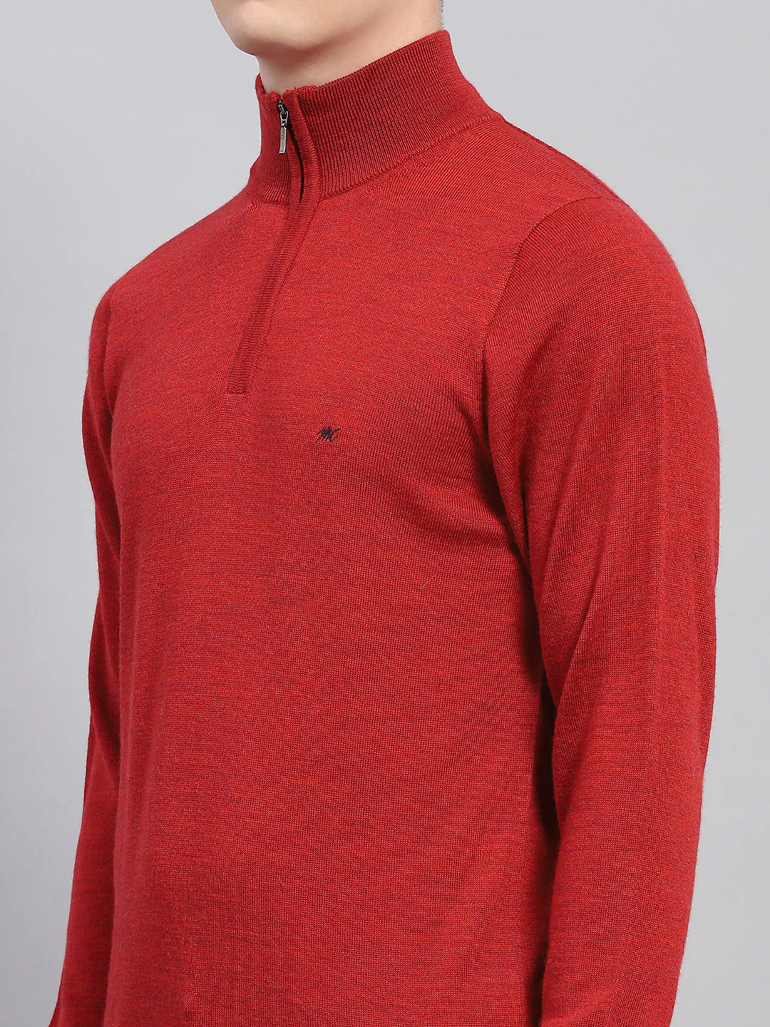 Men Maroon Solid Mock Neck Full Sleeve Pullover - Image 7