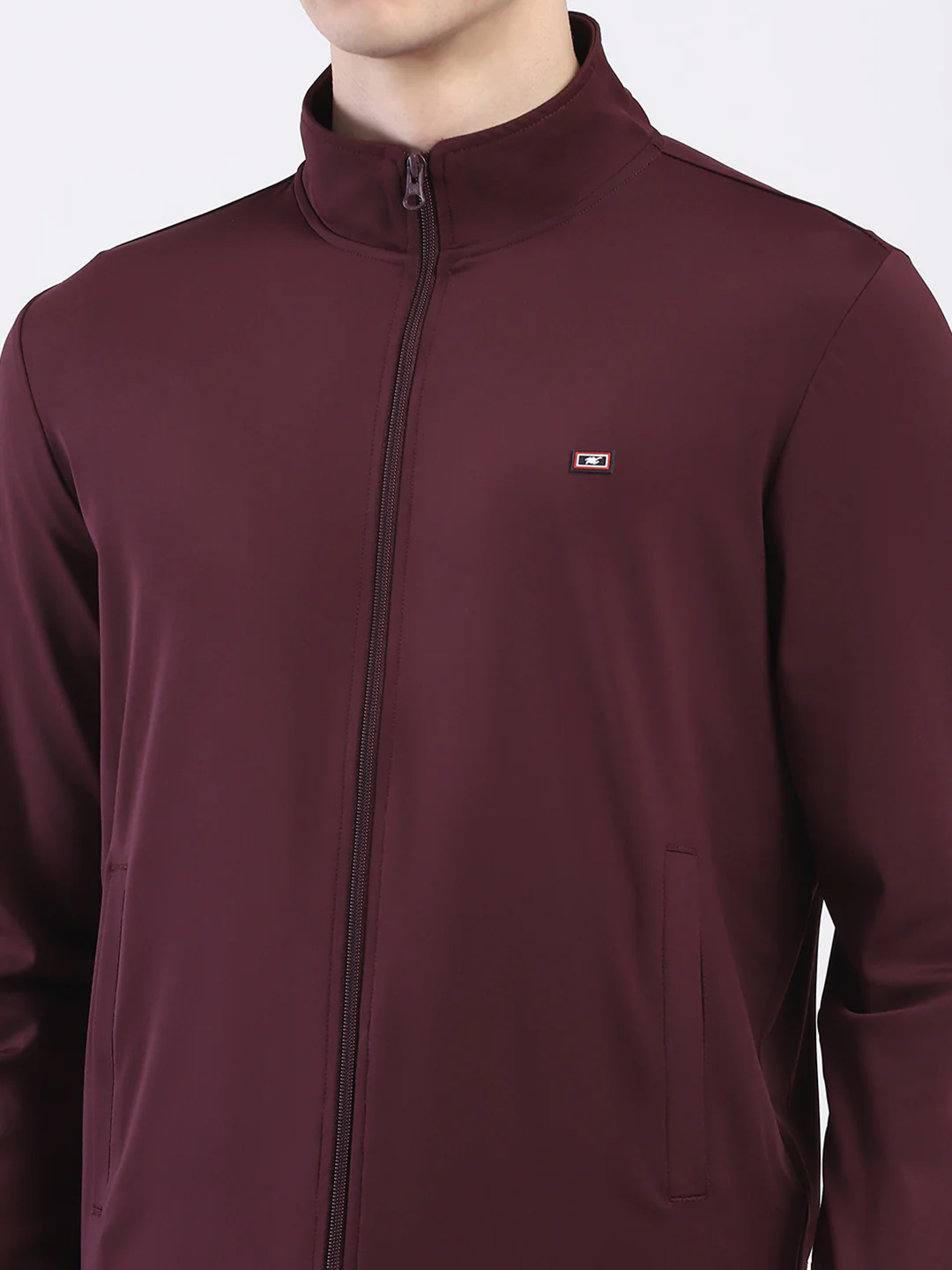Men Maroon Solid Mock Neck Full Sleeve Winter T-Shirt - Image 6