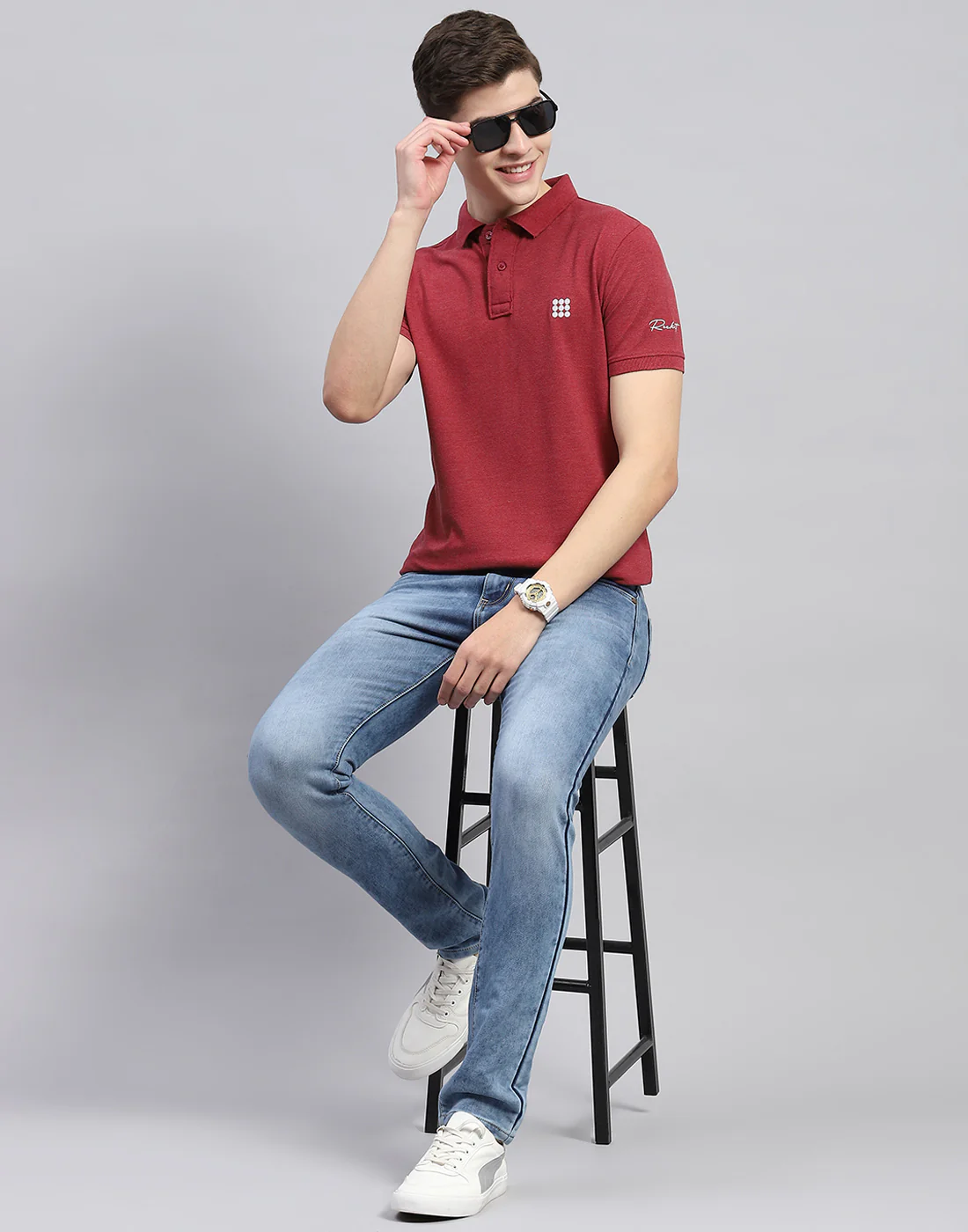Rock.it Men Maroon Solid Polo Collar Half Sleeve T-Shirt - Image 2