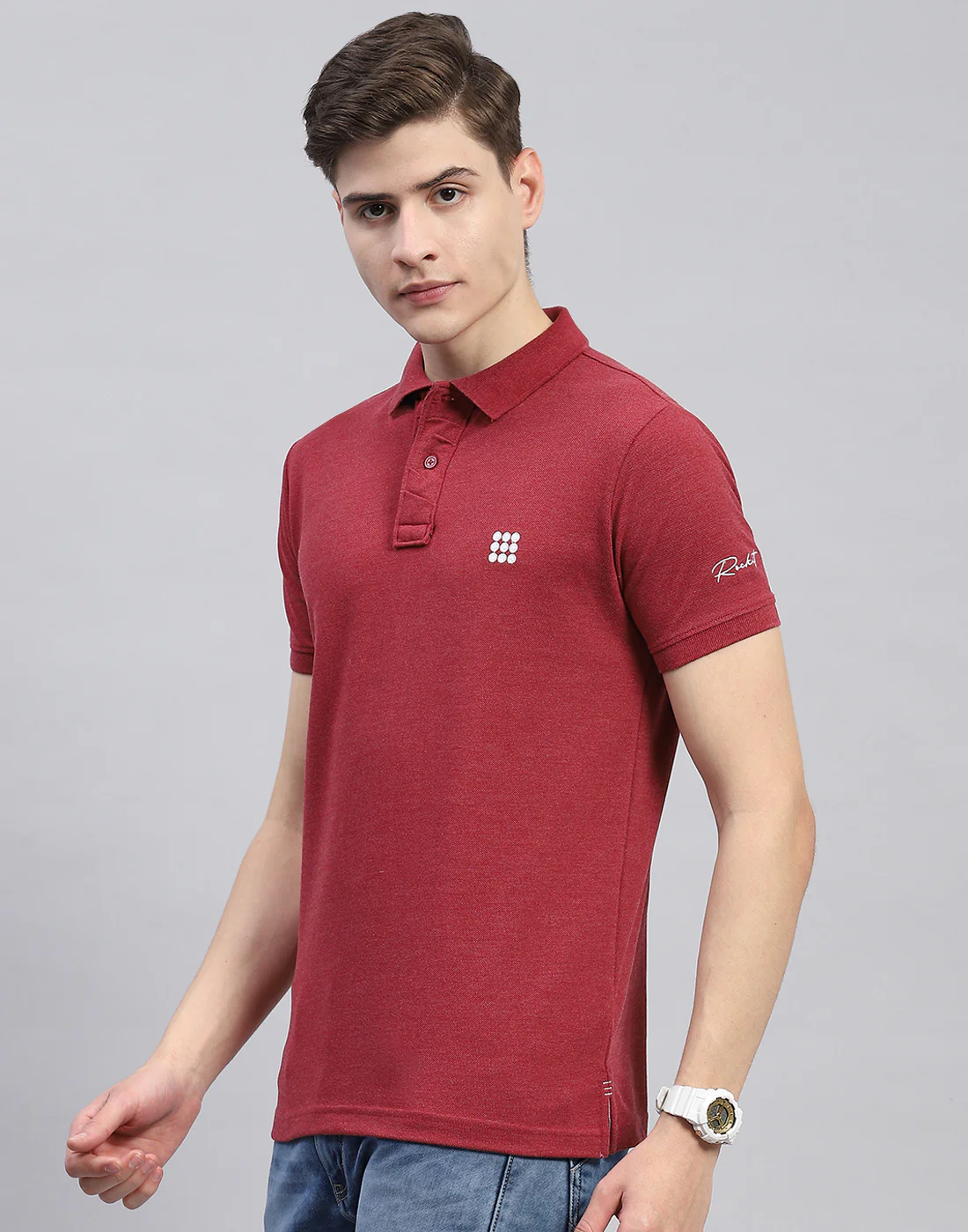 Rock.it Men Maroon Solid Polo Collar Half Sleeve T-Shirt - Image 3