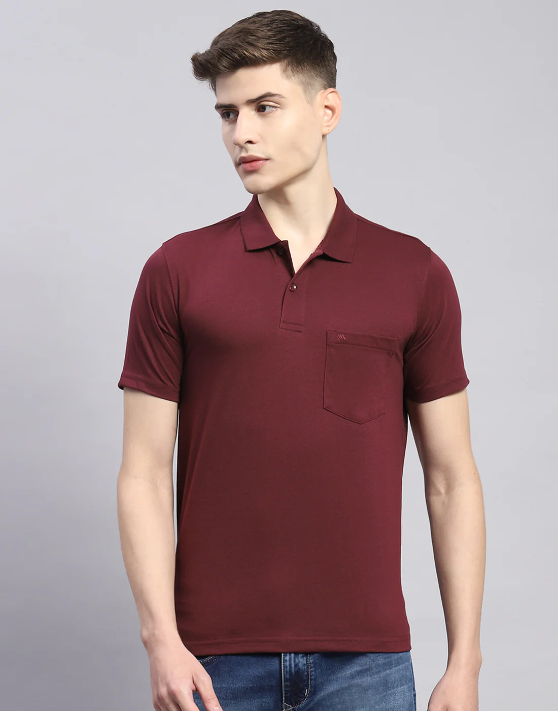 Men Maroon Solid Polo Collar Half Sleeve T-Shirt - Image 2