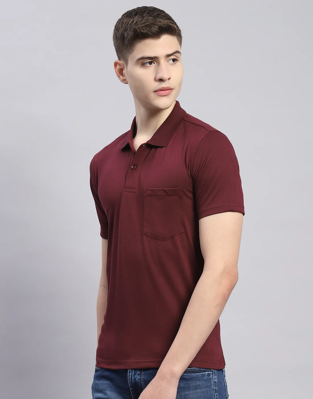 Men Maroon Solid Polo Collar Half Sleeve T-Shirt - Image 3