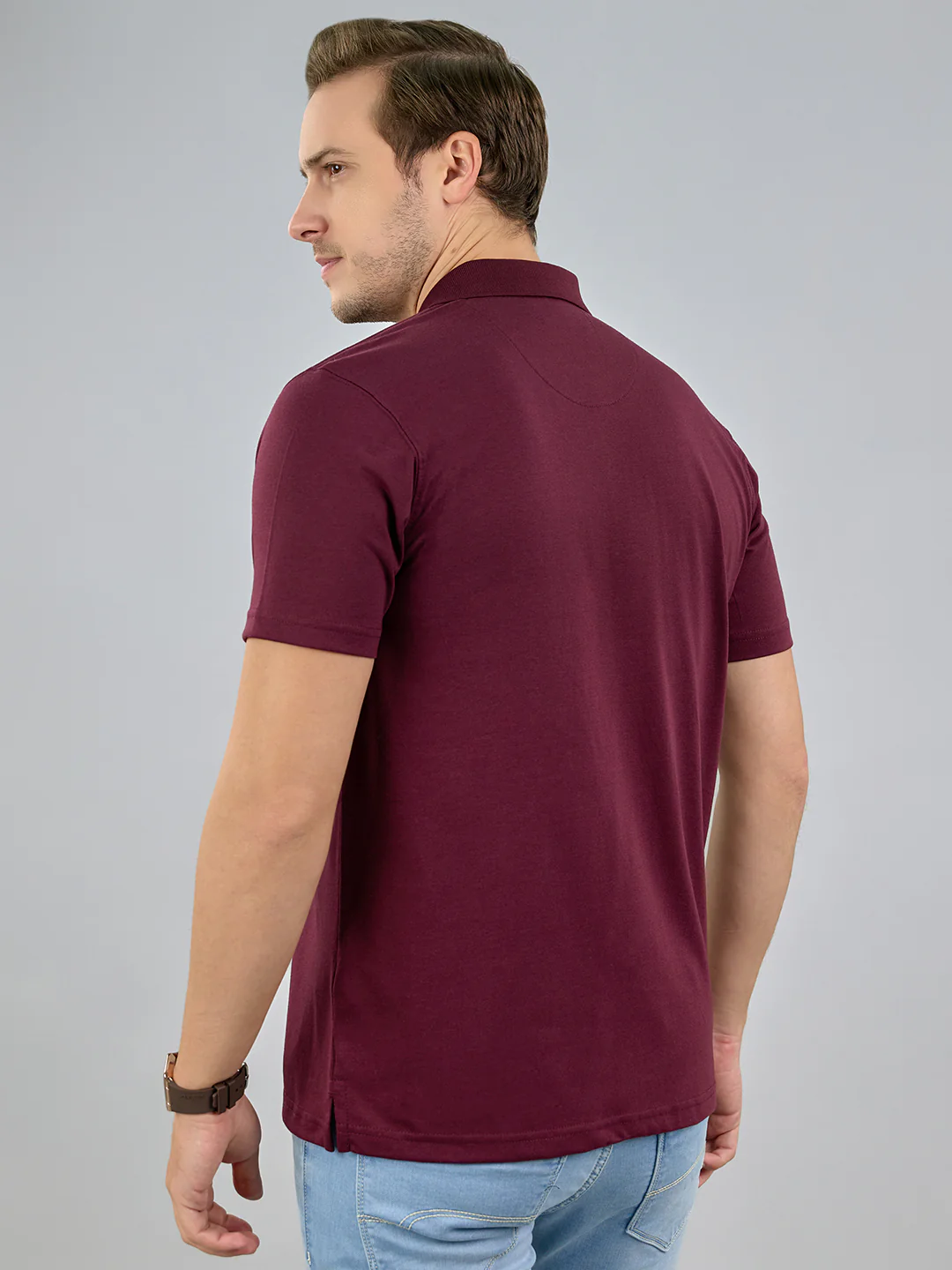 Men Maroon Solid Polo Collar Half Sleeve T-Shirt - Image 4