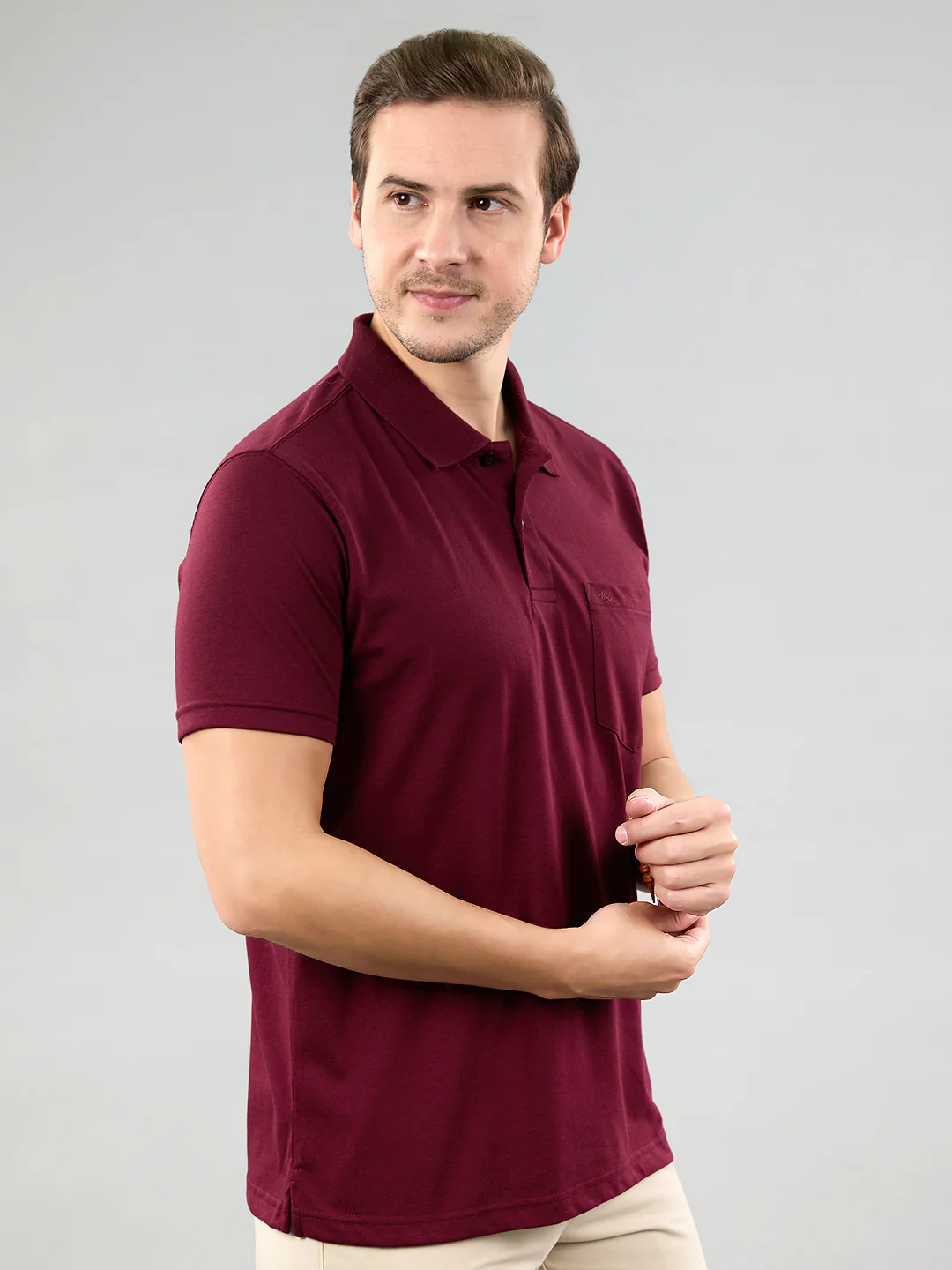Men Maroon Solid Polo Collar Half Sleeve T-Shirt - Image 3