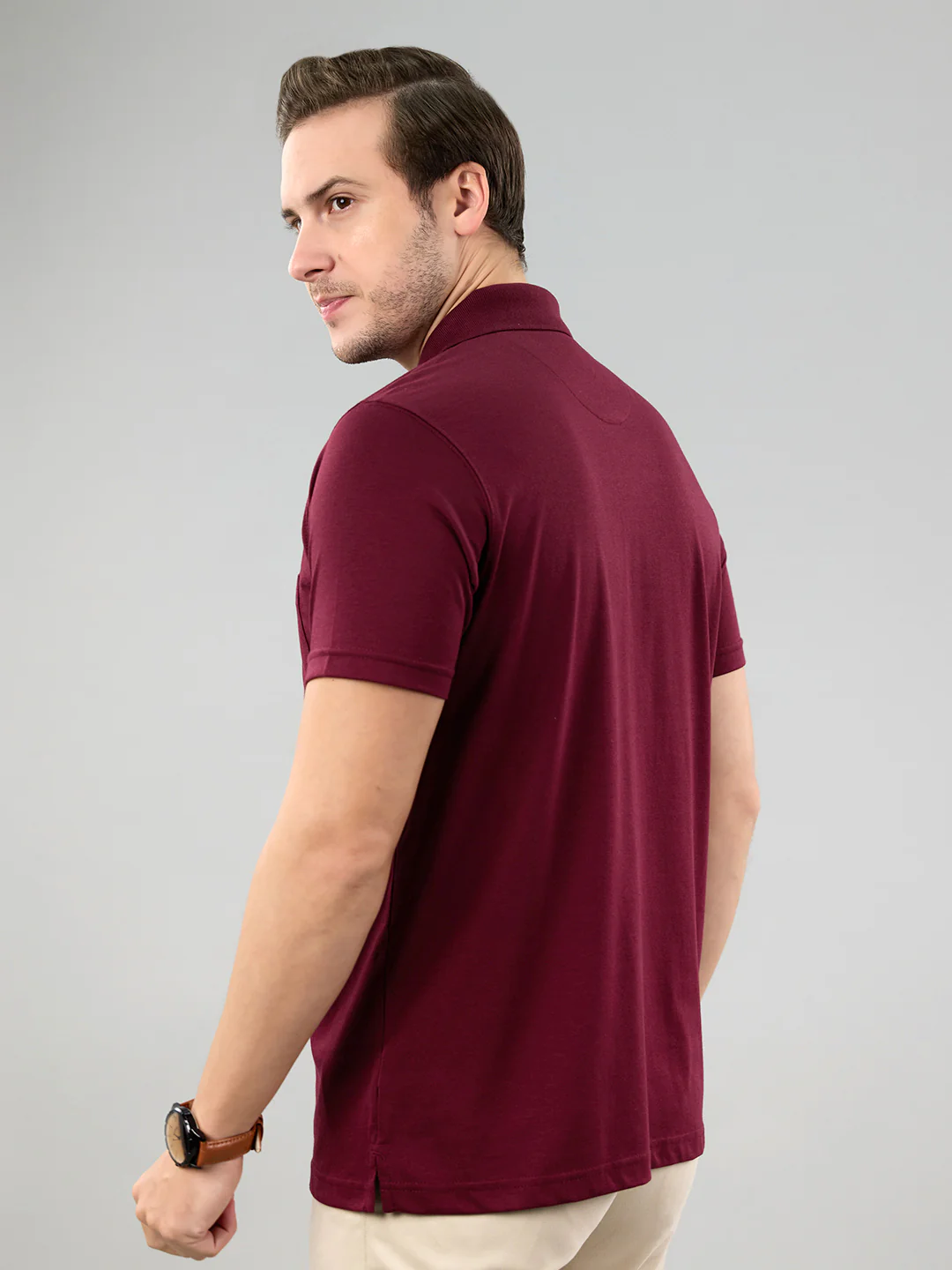 Men Maroon Solid Polo Collar Half Sleeve T-Shirt - Image 5
