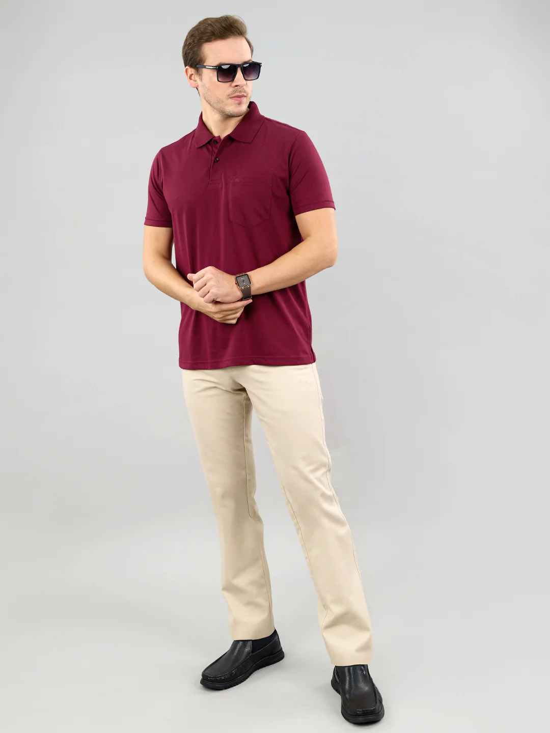 Men Maroon Solid Polo Collar Half Sleeve T-Shirt - Image 6