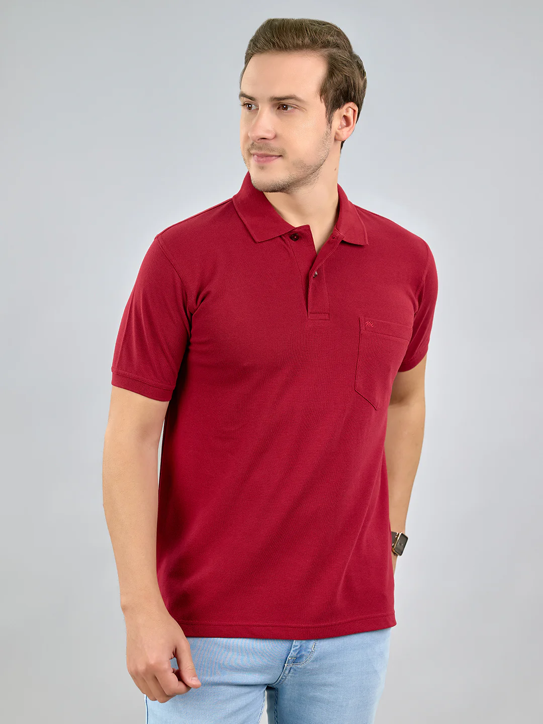 Men Maroon Solid Polo Collar Half Sleeve T-Shirt - Image 2