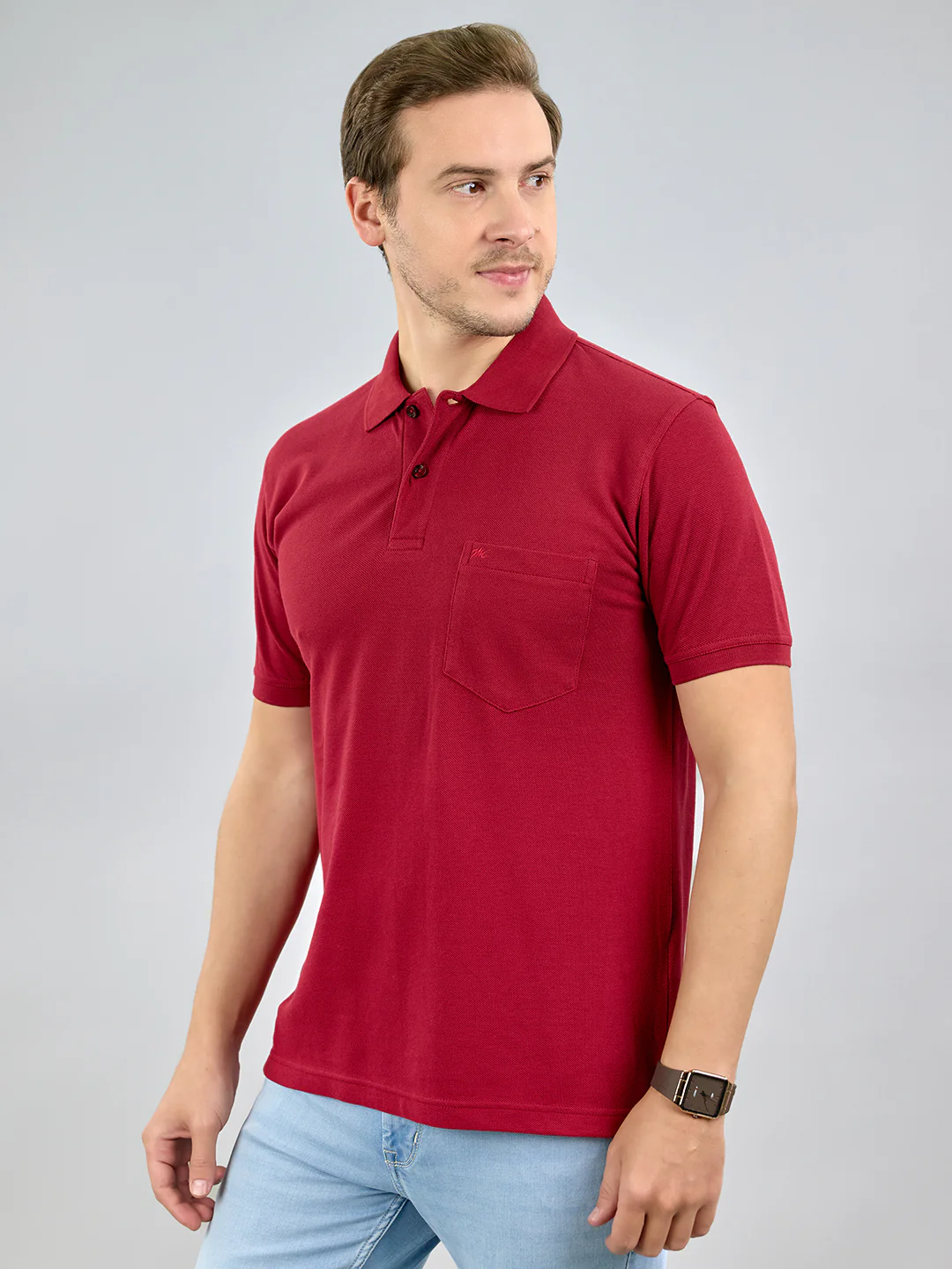 Men Maroon Solid Polo Collar Half Sleeve T-Shirt - Image 3