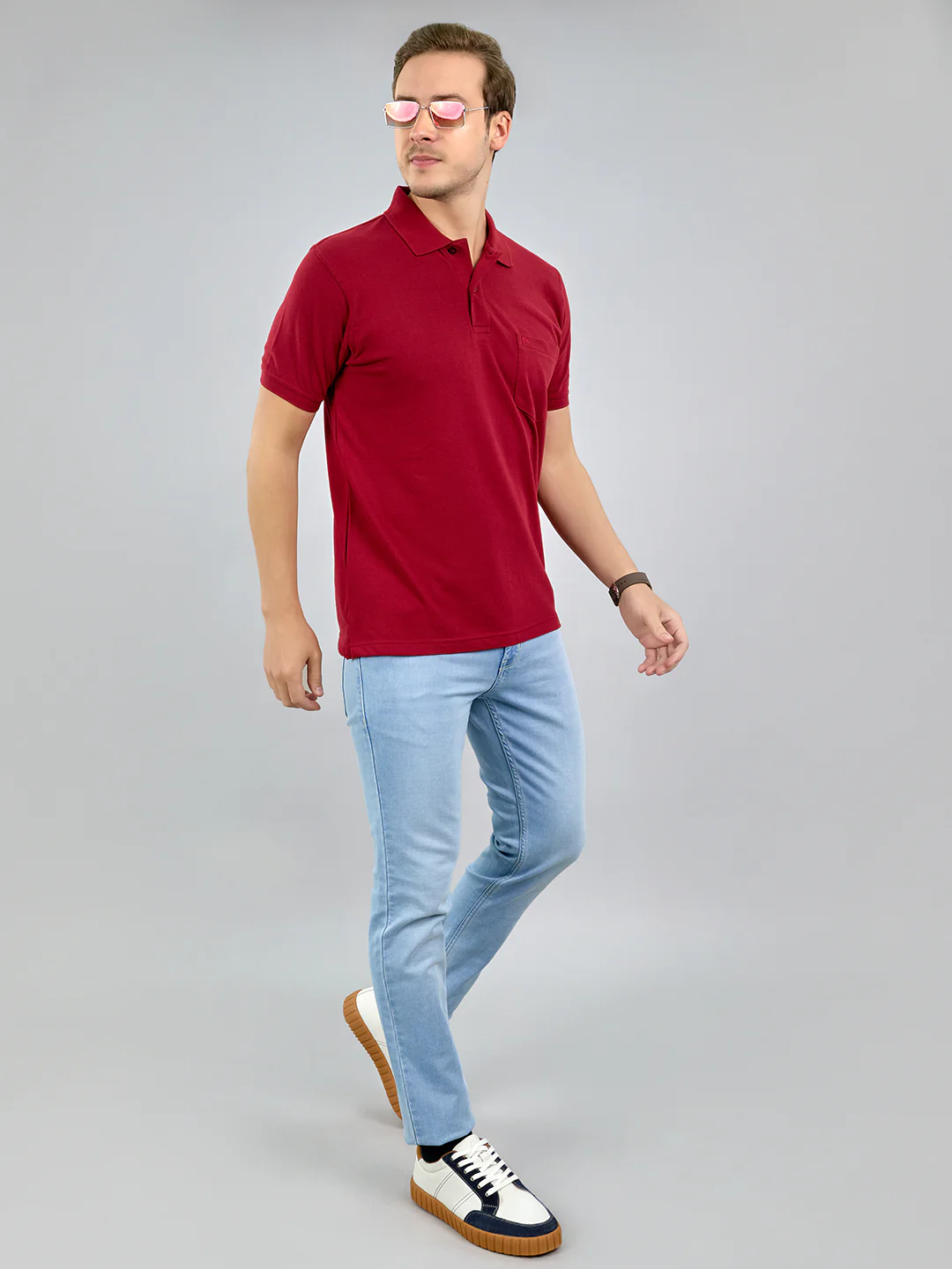 Men Maroon Solid Polo Collar Half Sleeve T-Shirt - Image 6