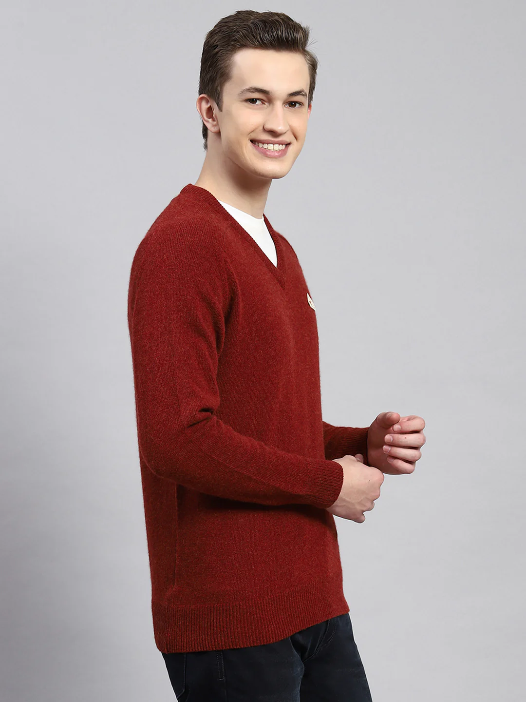 Men Maroon Solid Pullover - Image 3