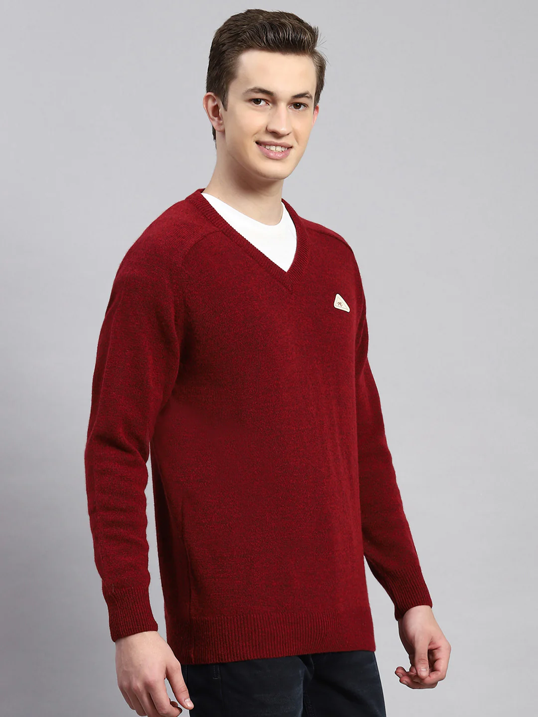 Men Maroon Solid Pullover - Image 3