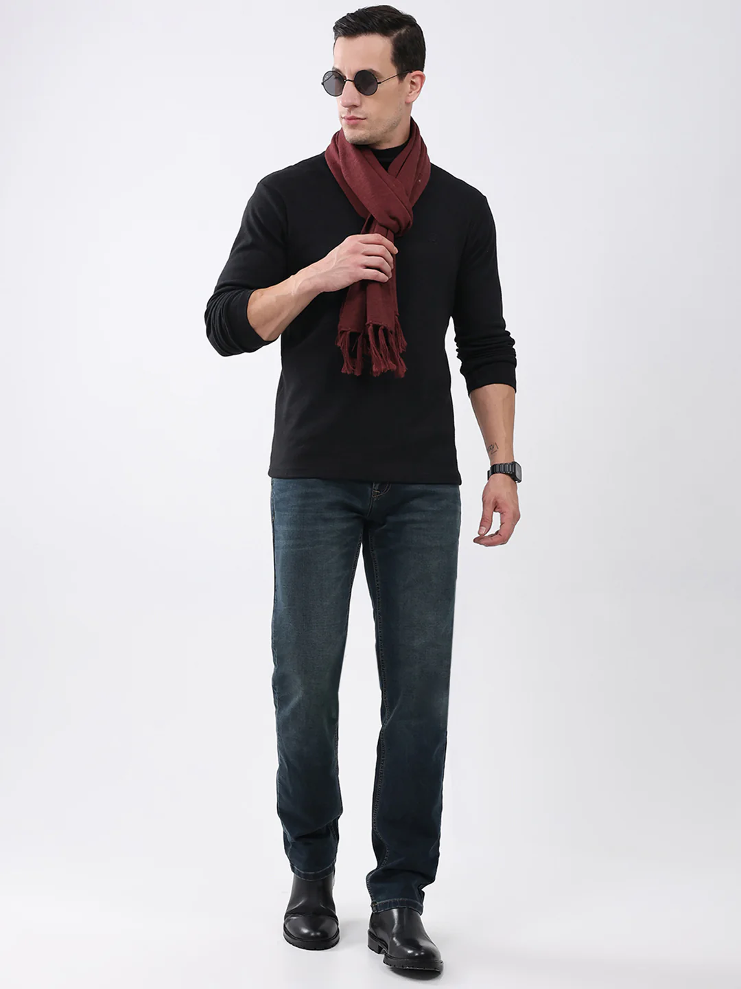 Men Maroon Solid Pure Wool Muffler - Image 4