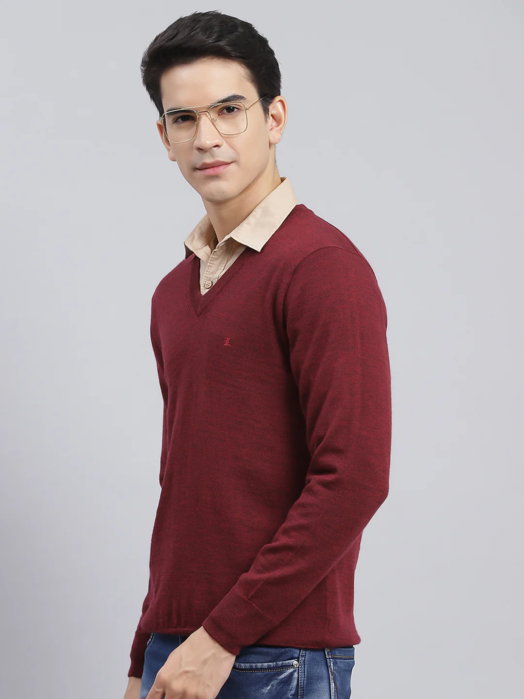 Men Maroon Solid Pure wool Pullover - Image 4