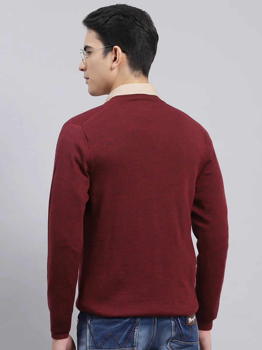 Men Maroon Solid Pure wool Pullover - Image 5
