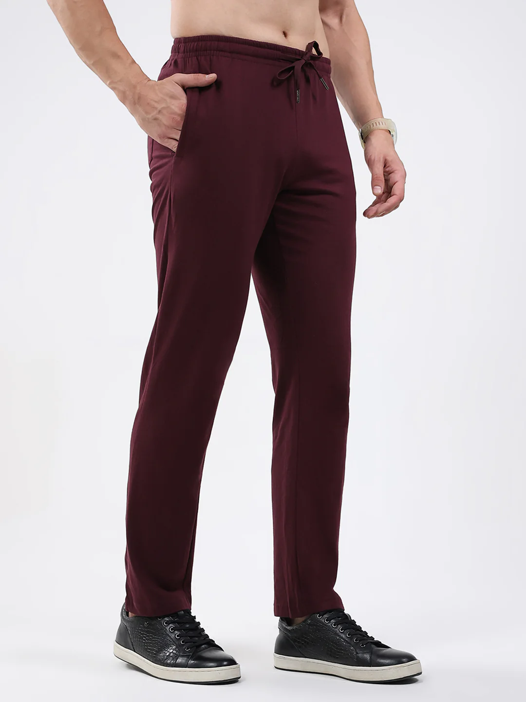 Men Maroon Solid Regular Fit Lower - Image 4