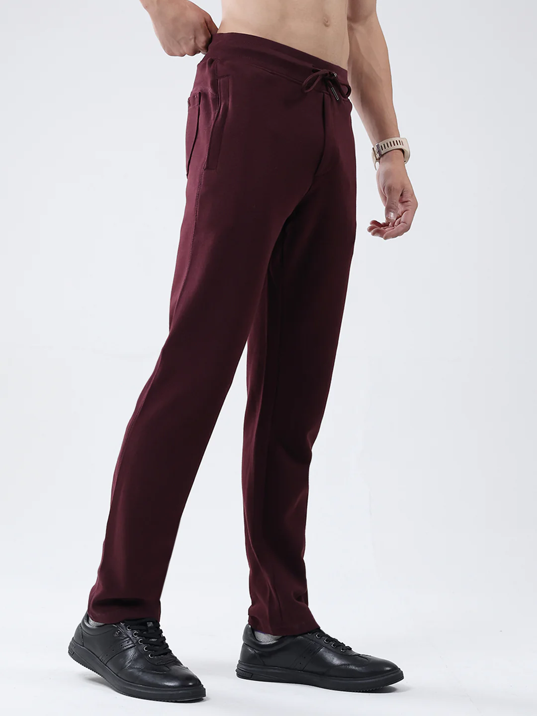 Men Maroon Solid Regular Fit Lower - Image 4
