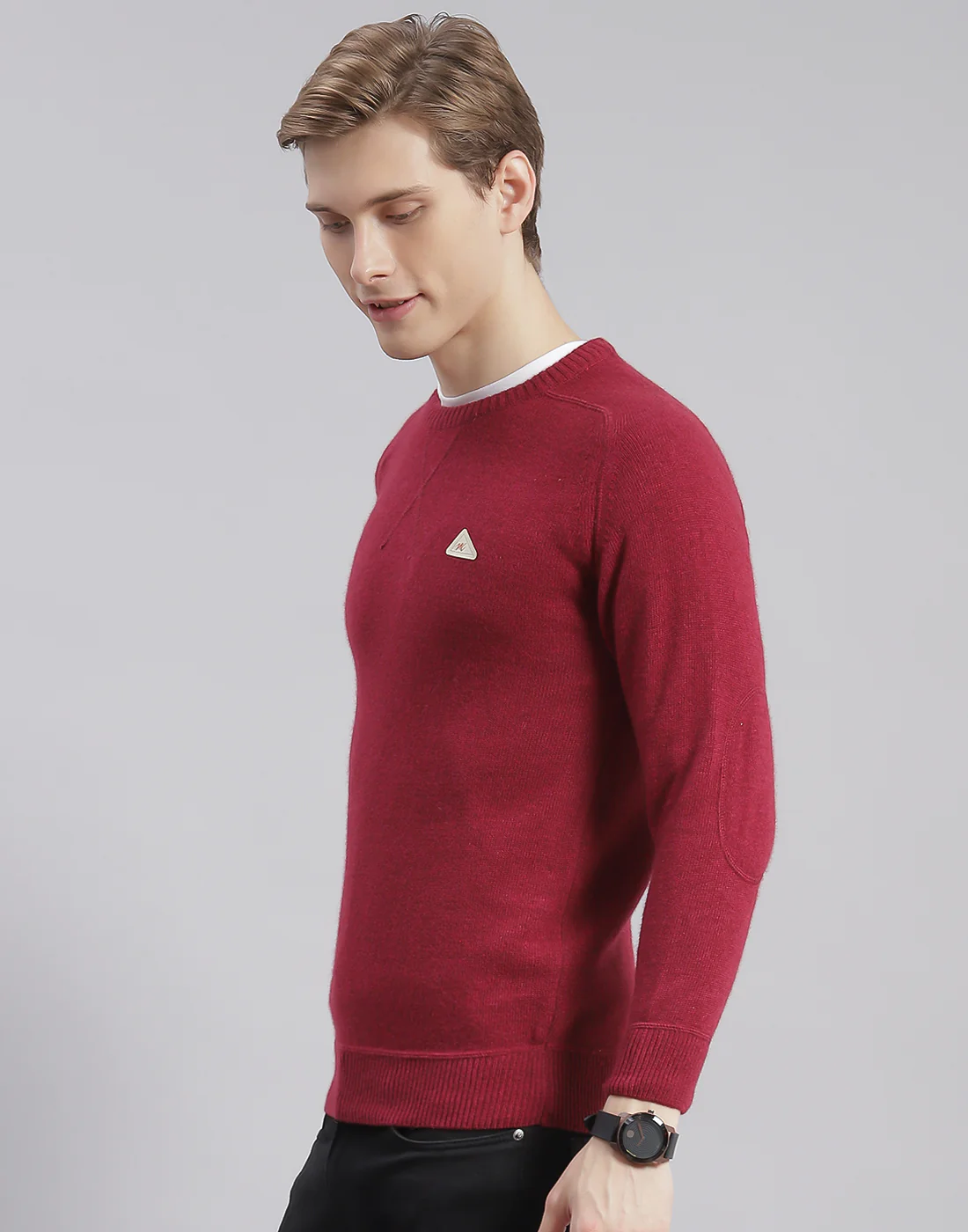 Men Maroon Solid Round Neck Full Sleeve Pullover - Image 3