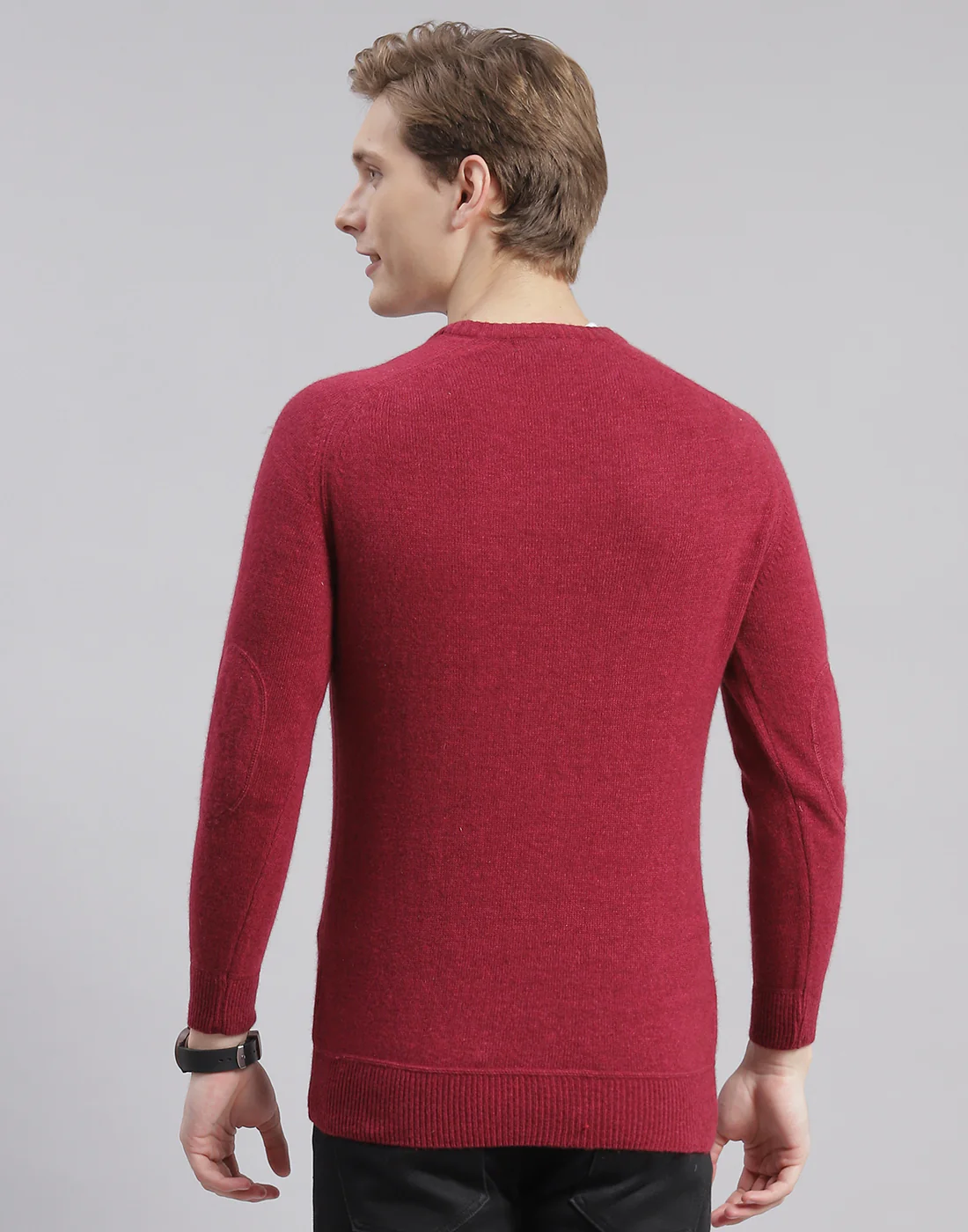 Men Maroon Solid Round Neck Full Sleeve Pullover - Image 5