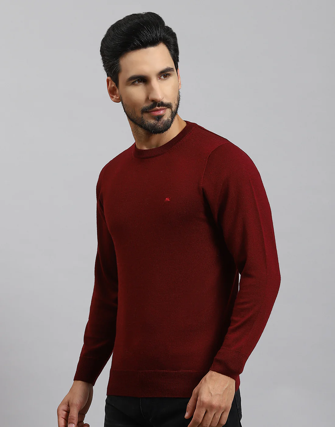 Men Maroon Solid Round Neck Full Sleeve Pullover - Image 3