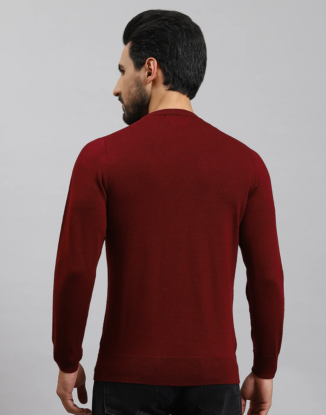 Men Maroon Solid Round Neck Full Sleeve Pullover - Image 5