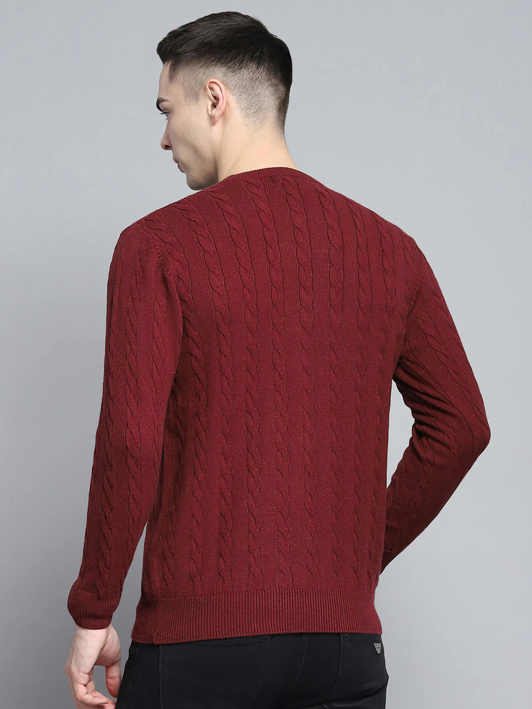 Men Maroon Solid Round Neck Full Sleeve Pullover - Image 5