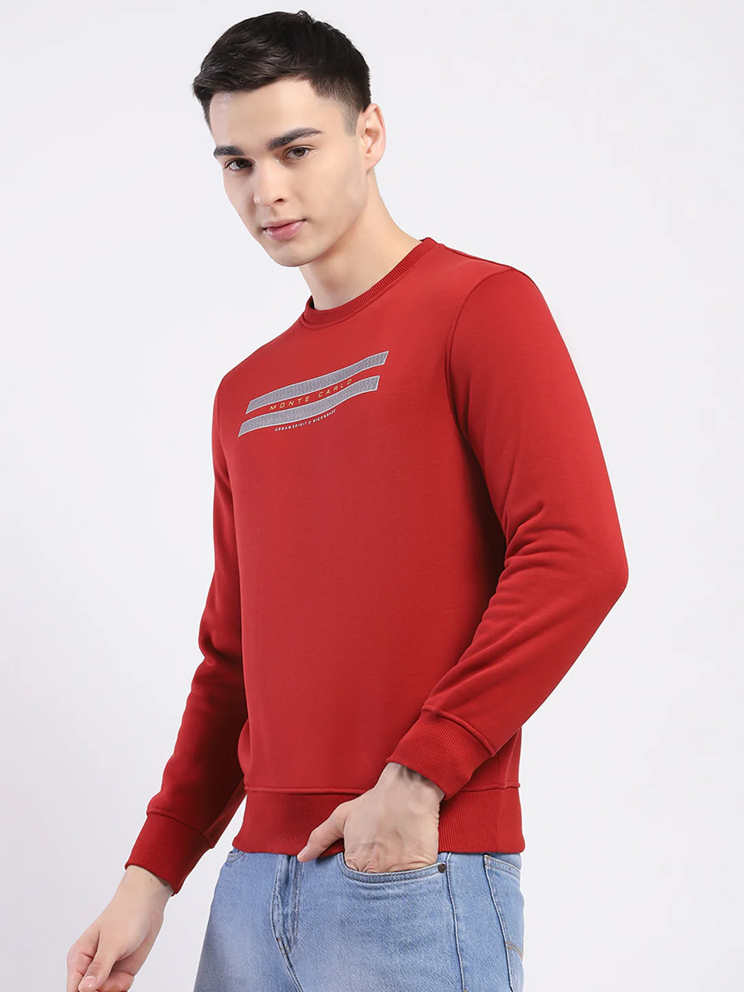 Men Maroon Solid Round Neck Full Sleeve Sweatshirt - Image 3