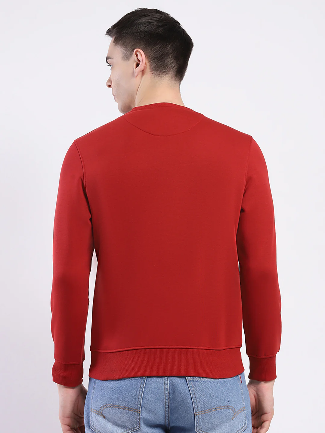 Men Maroon Solid Round Neck Full Sleeve Sweatshirt - Image 5