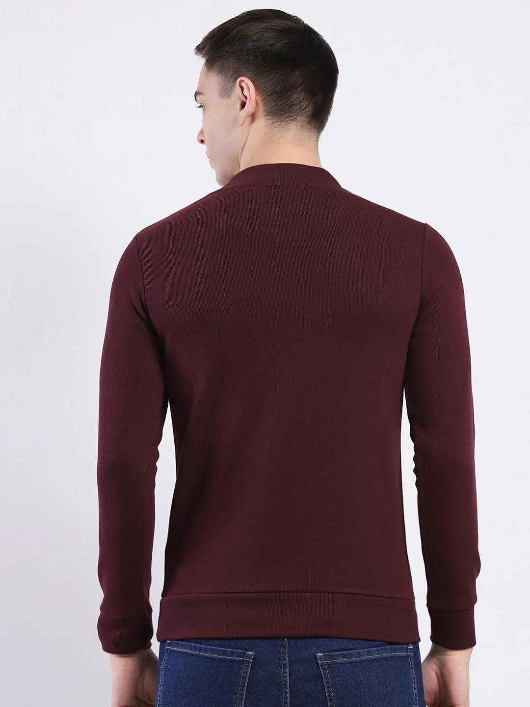 Men Maroon Solid Round Neck Full Sleeve Winter T-Shirt - Image 5