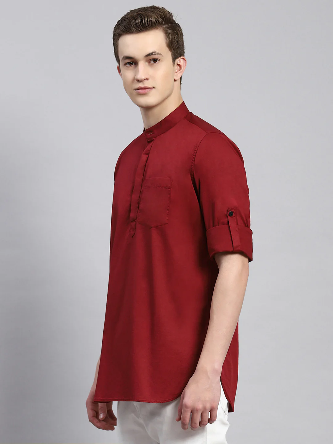Men Maroon Solid Shirt - Image 4