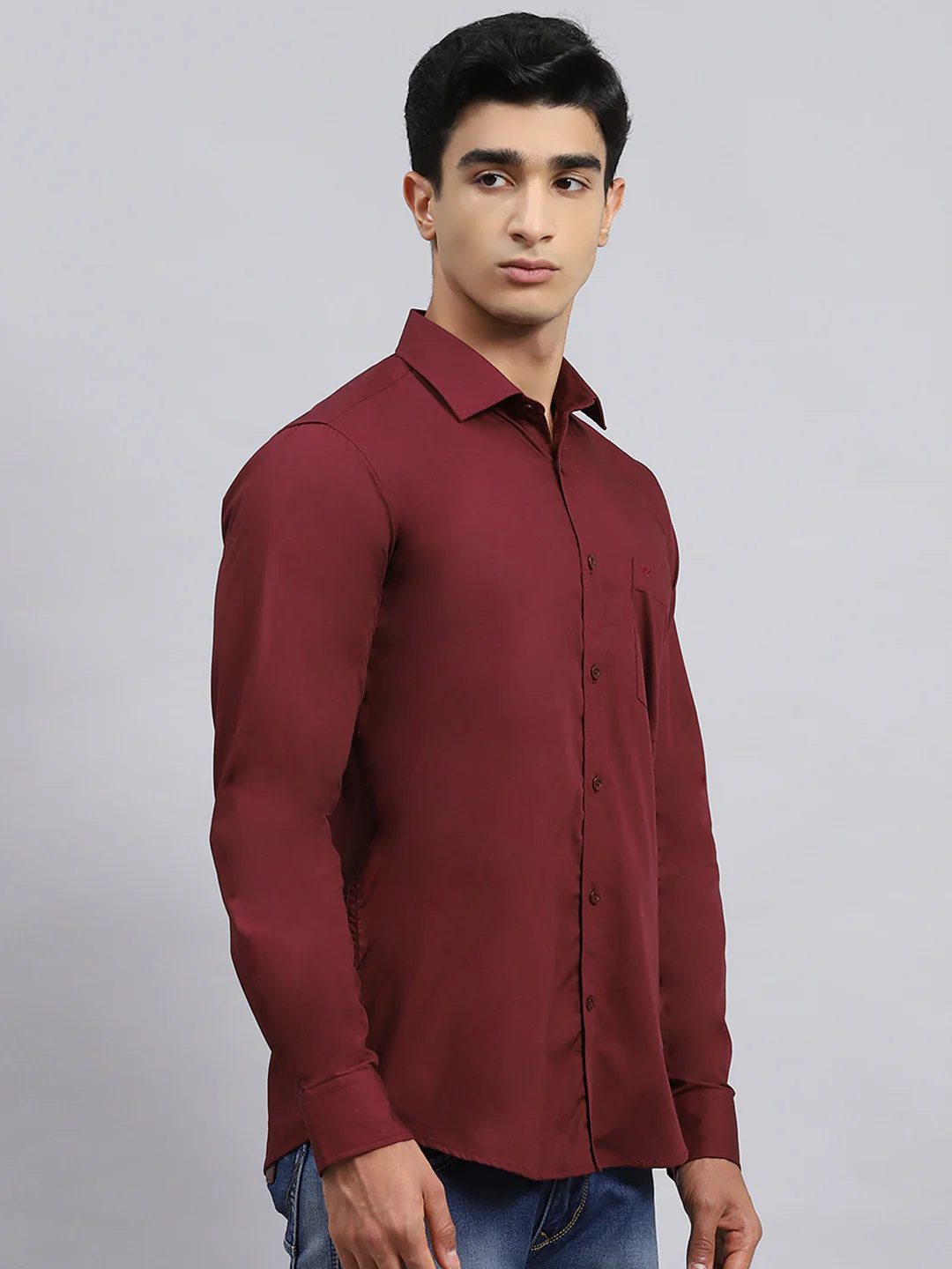 Men Maroon Solid Shirt - Image 3