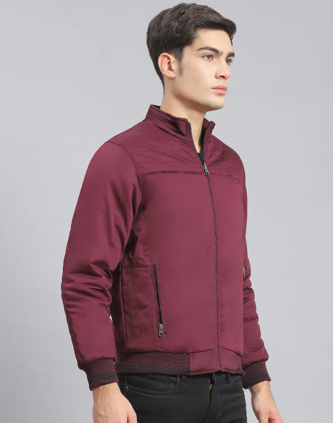 Men Maroon Solid Stand Collar Full Sleeve Jacket - Image 4
