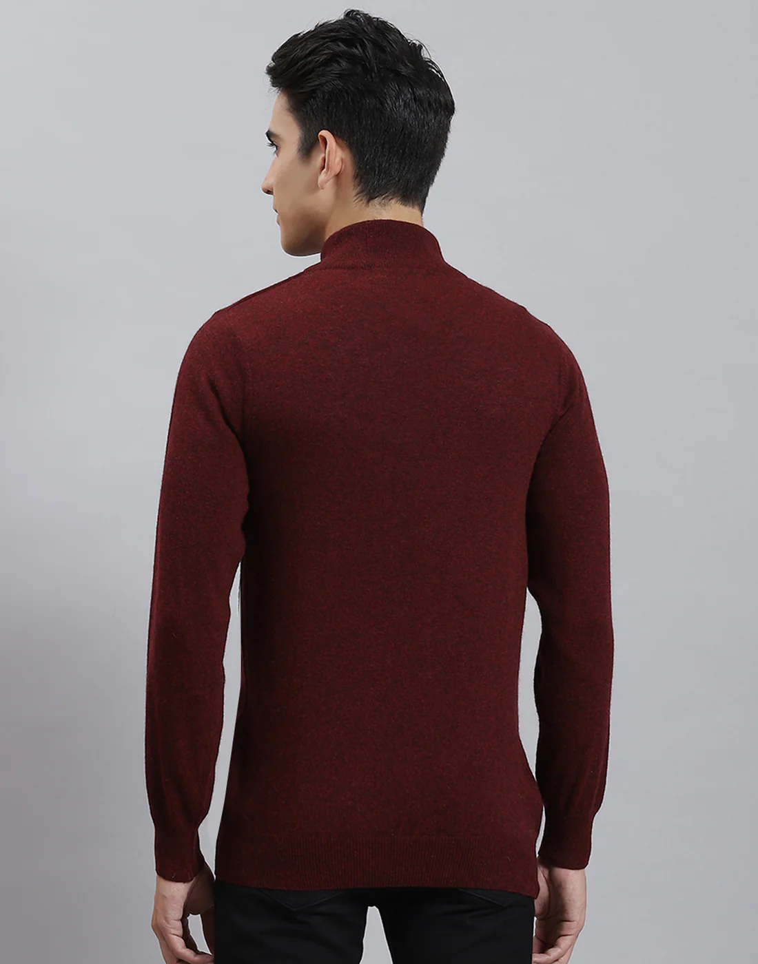 Men Maroon Solid Stand Collar Full Sleeve Pullover - Image 5