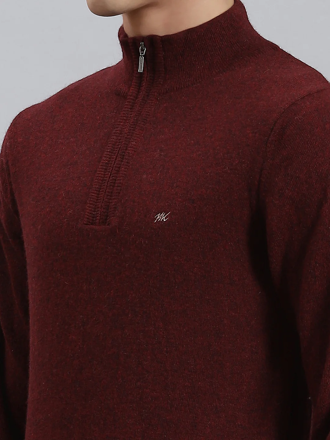 Men Maroon Solid Stand Collar Full Sleeve Sweaters/Pullovers - Image 6