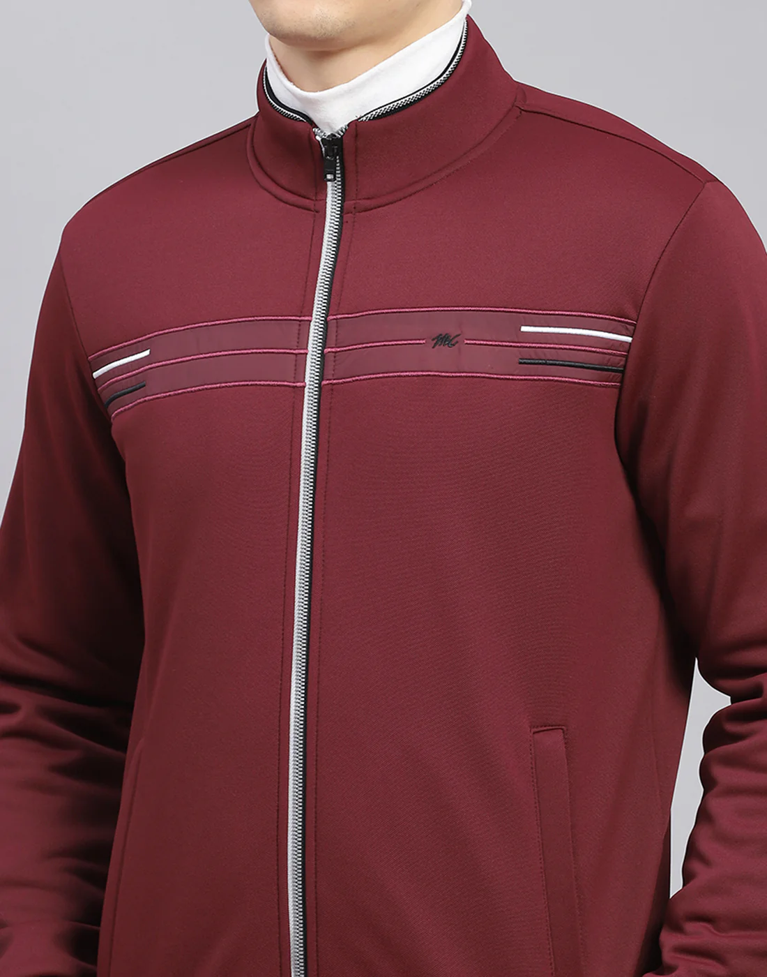 Men Maroon Solid Stand Collar Full Sleeve Sweatshirt - Image 8