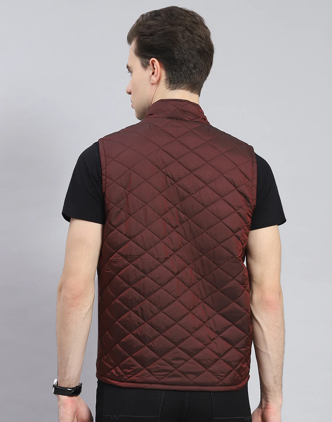 Rock.it Men Maroon Solid Stand Collar Sleeveless Jacket - Image 5