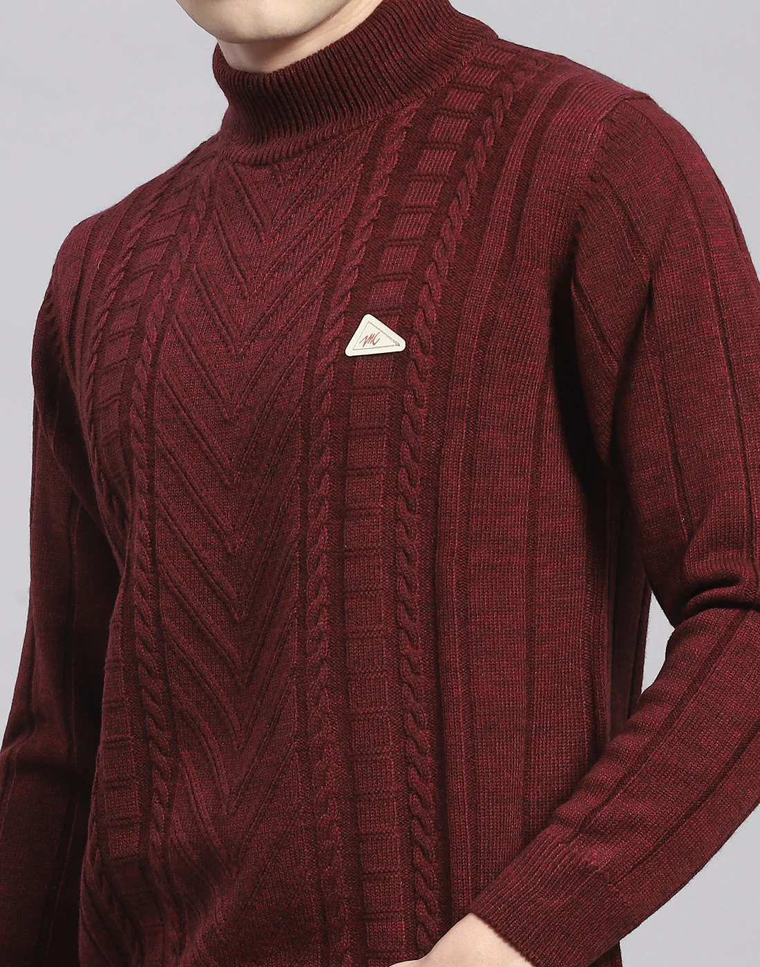 Men Maroon Solid T Neck Full Sleeve Pullover - Image 7