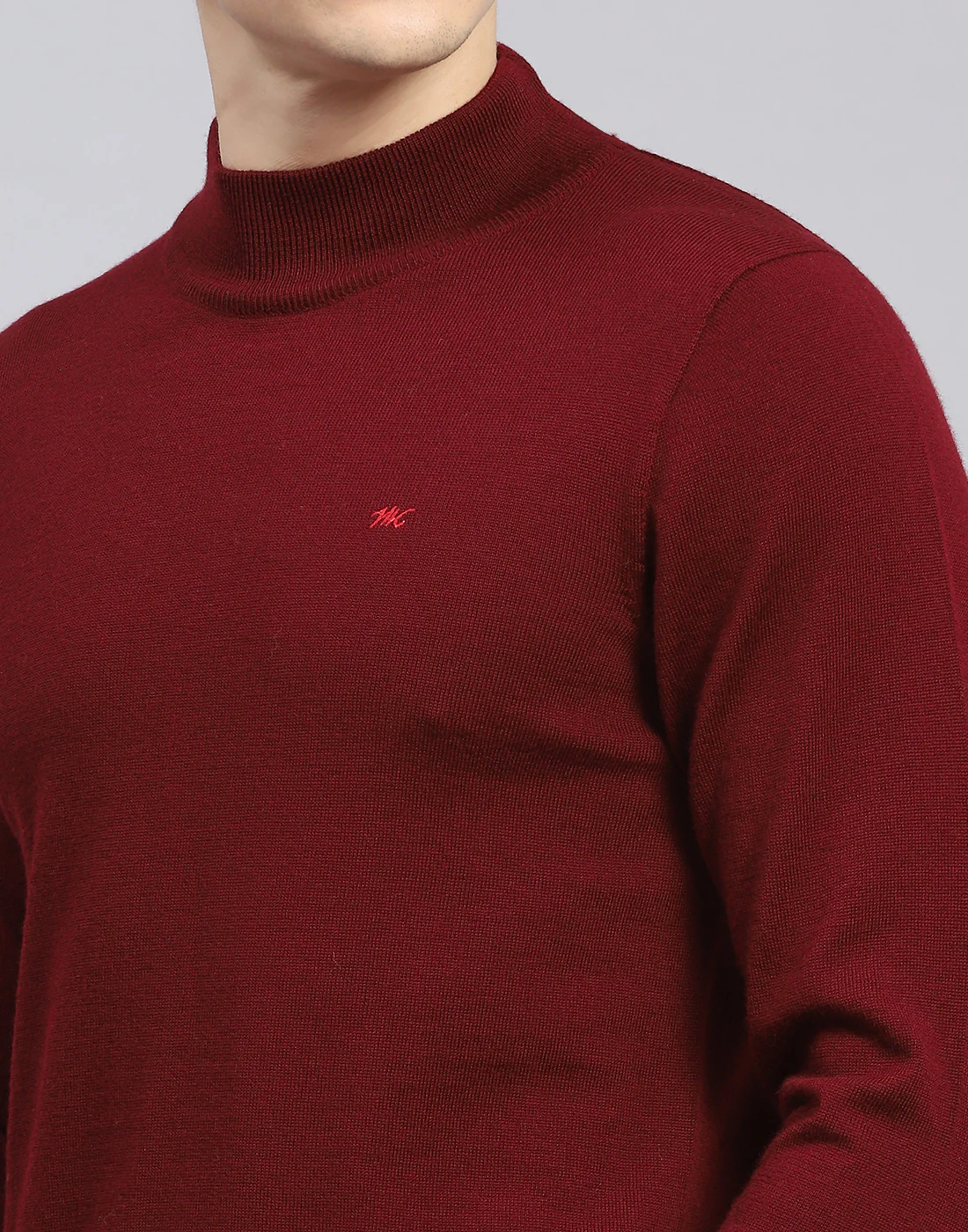 Men Maroon Solid T Neck Full Sleeve Sweater - Image 8