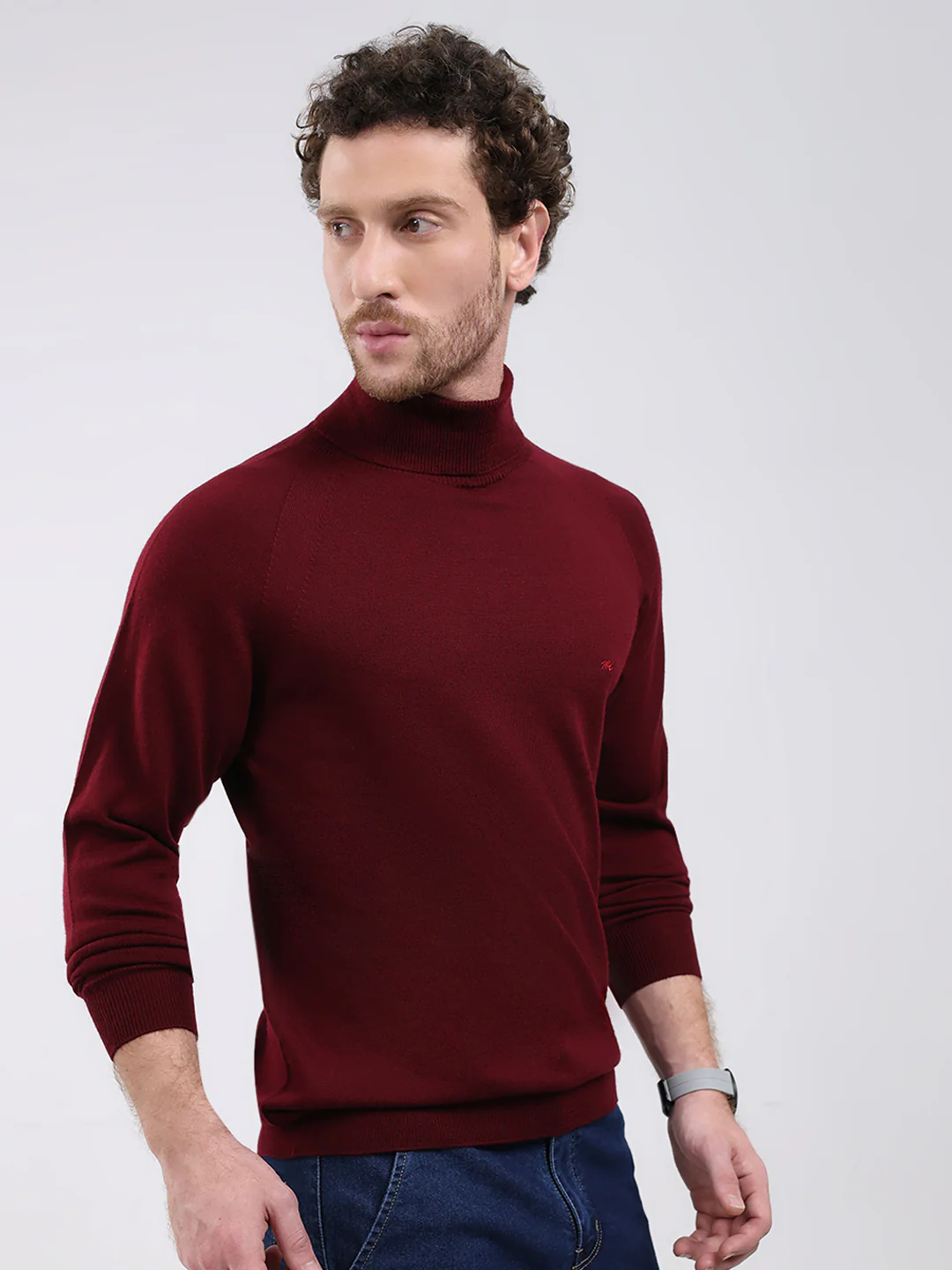 Men Maroon Solid Turtle Neck Full Sleeve Pullover - Image 4