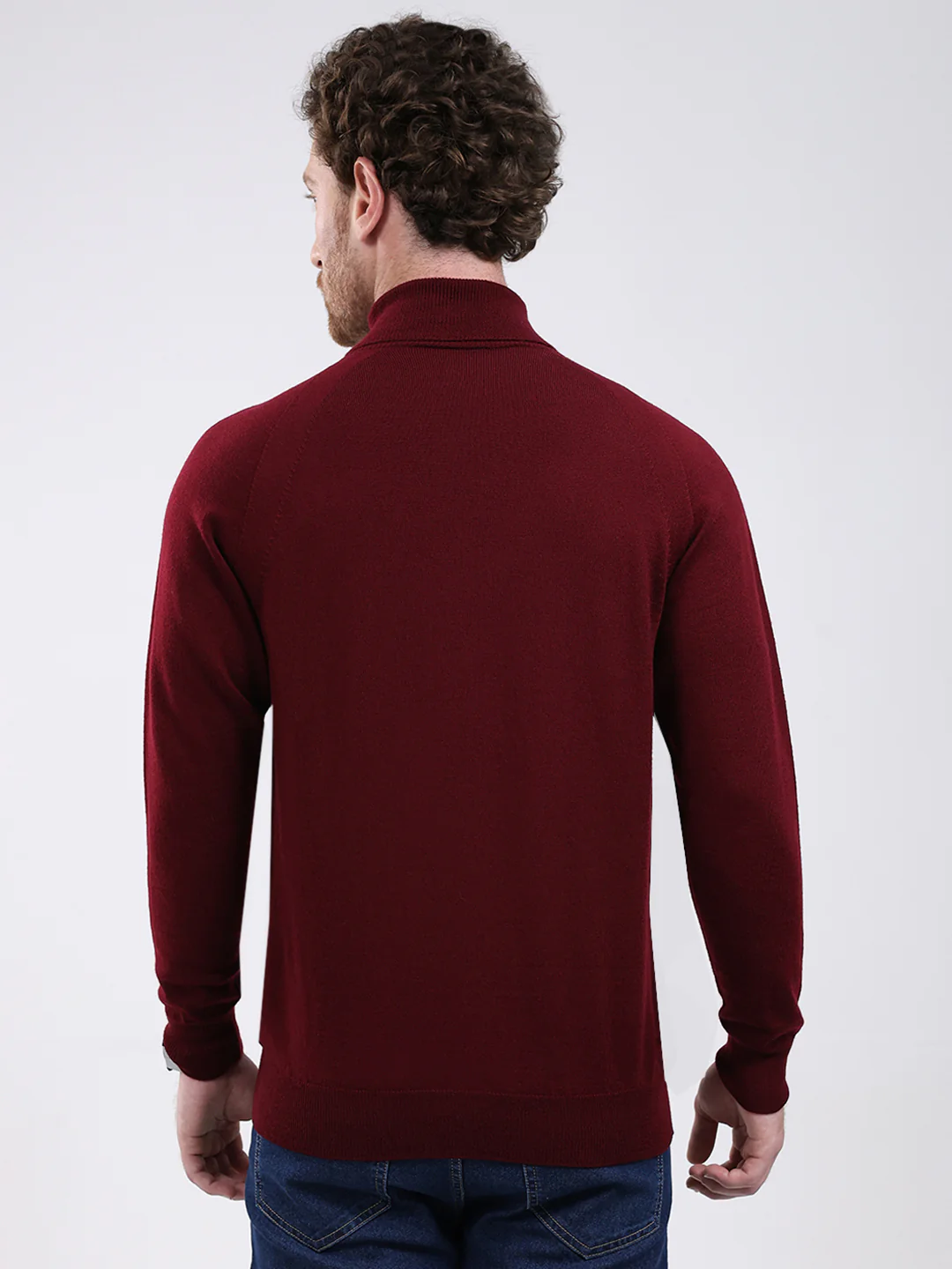 Men Maroon Solid Turtle Neck Full Sleeve Pullover - Image 5
