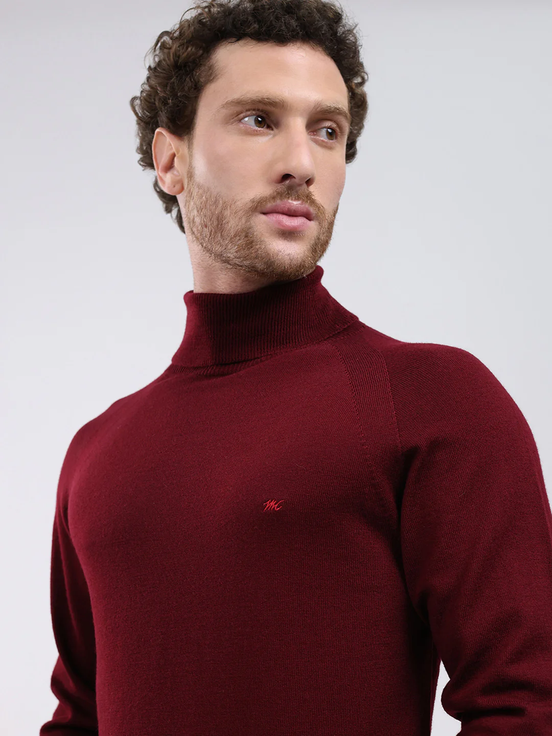 Men Maroon Solid Turtle Neck Full Sleeve Pullover - Image 6