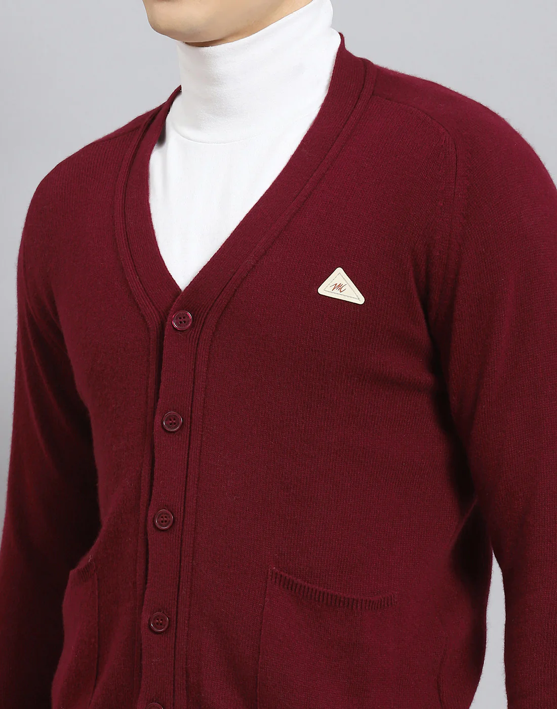 Men Maroon Solid V Neck Full Sleeve Cardigan - Image 8