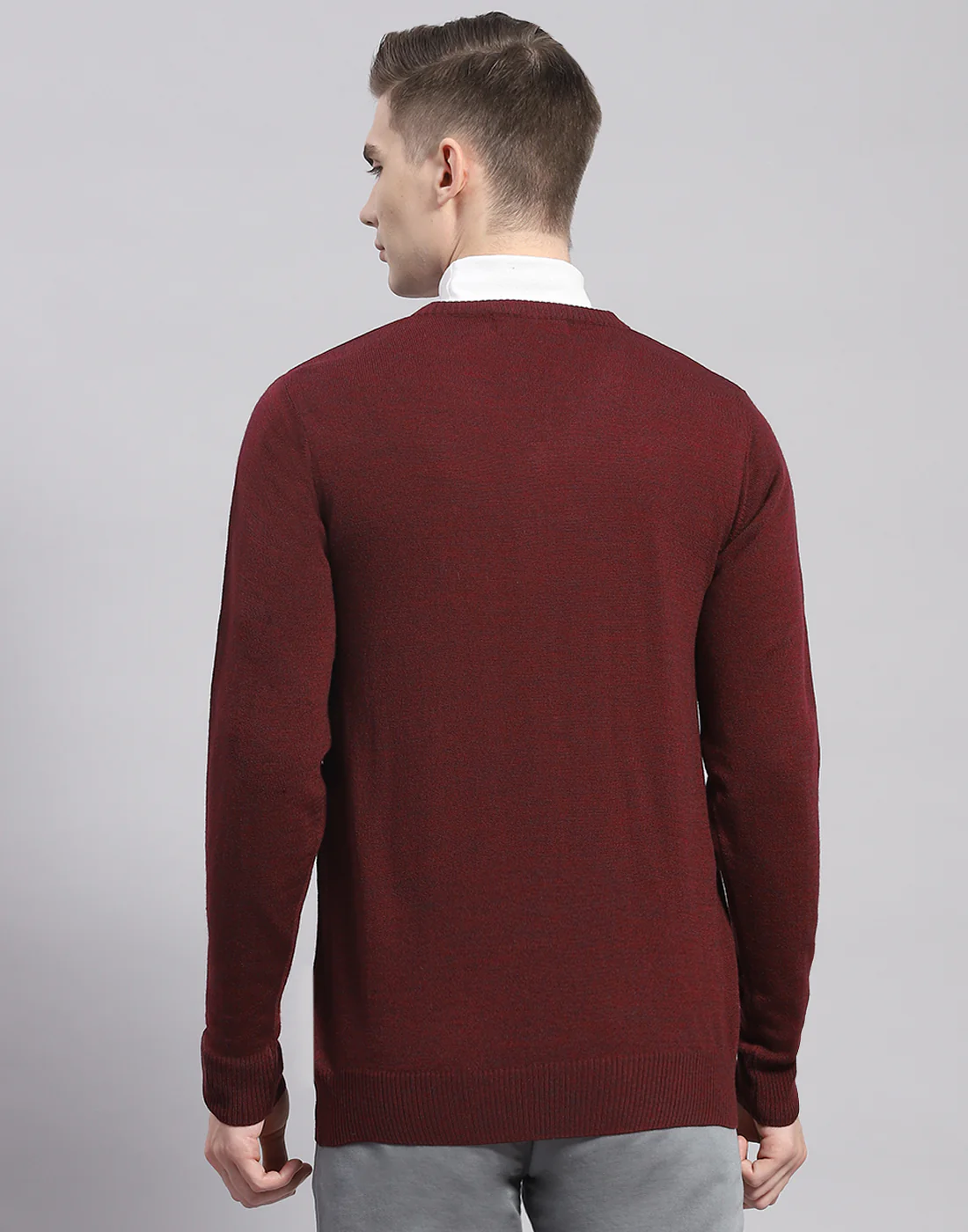 Men Maroon Solid V Neck Full Sleeve Pullover - Image 5