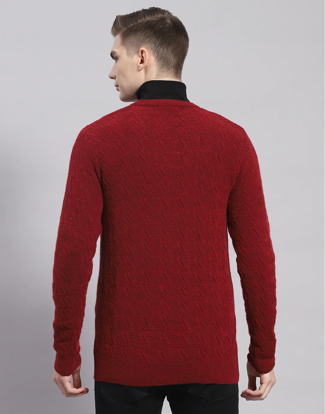 Men Maroon Solid V Neck Full Sleeve Pullover - Image 5