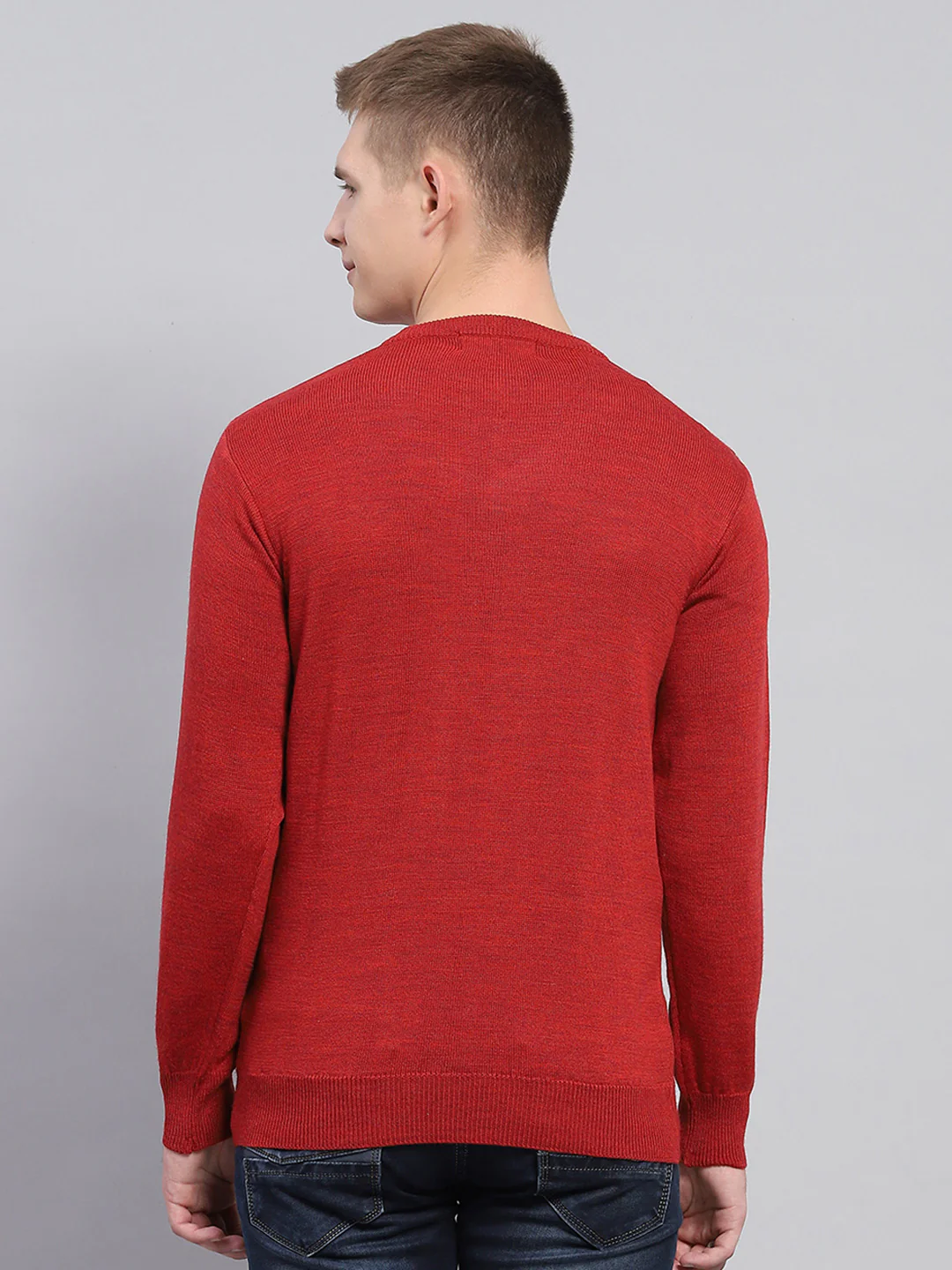 Men Maroon Solid V Neck Full Sleeve Pullover - Image 5