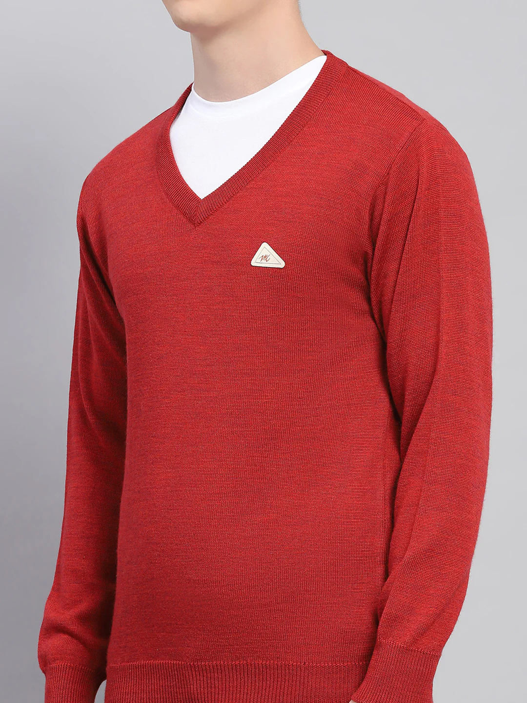 Men Maroon Solid V Neck Full Sleeve Pullover - Image 6