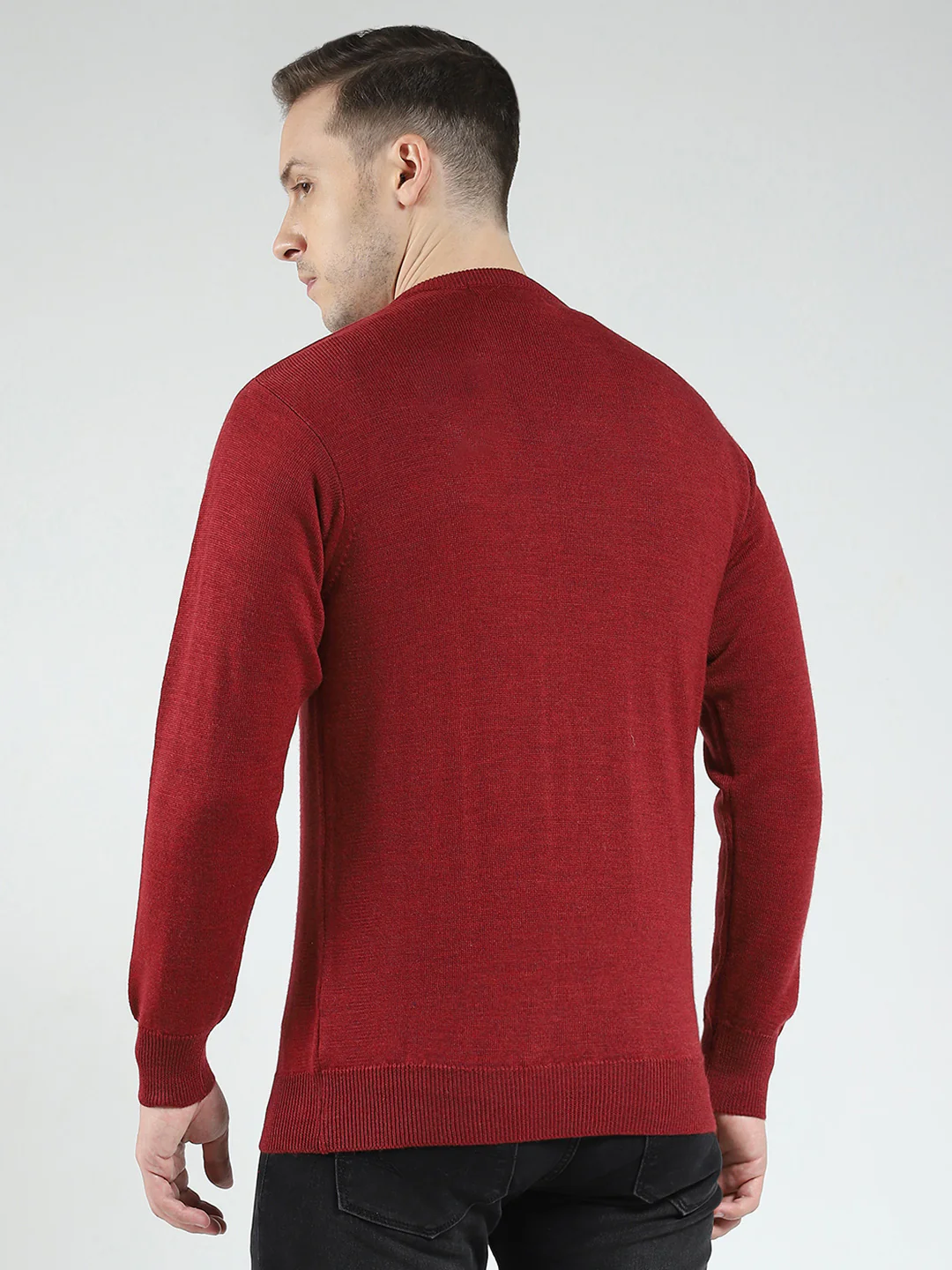 Men Maroon Solid V Neck Full Sleeve Pullover - Image 5